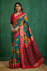 Elegant Green Cotton Silk Floral Print Ready to Wear Saree - Shop Now!-RTW-3722